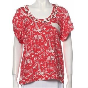 Louis Vuitton silk red beaded toile monuments blouse size 40 (8)